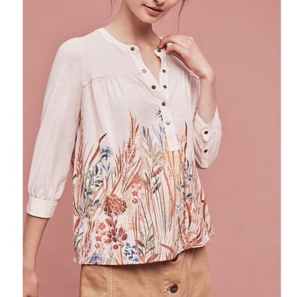 Anthropologie Postmark Cappadocia Henley Painterly Floral Shirt XS NWOT